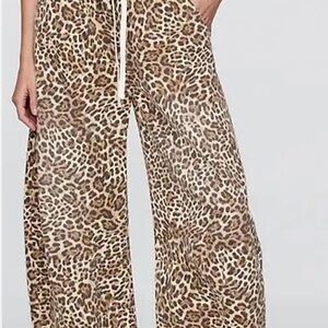 Gap Barrel Leopard Print Wide-Leg Pants - Tan/Cream